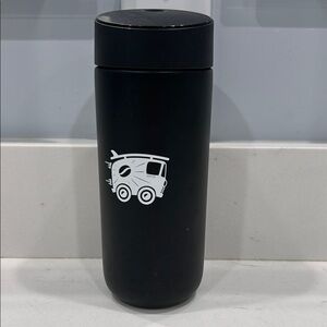 Black Travel Mug with Surf Van Design from local San Diego coffee shop “Fellow”
